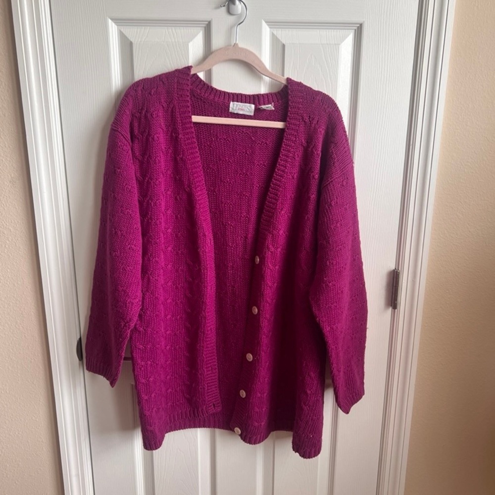 Vintage Honors Apparel Knit Cardigan Sweater‎ Textured Button Front Violet Small